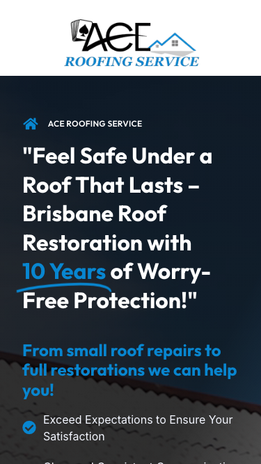 Mobile screenshot of Ace Roofing Service website